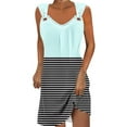 thumbnail image 1 of MIUOWANP Women's Summer Halter Casual Dress Striped Print Sleeveless V-Neck Strapless Dress Size XL(10)Light Blue, 1 of 5