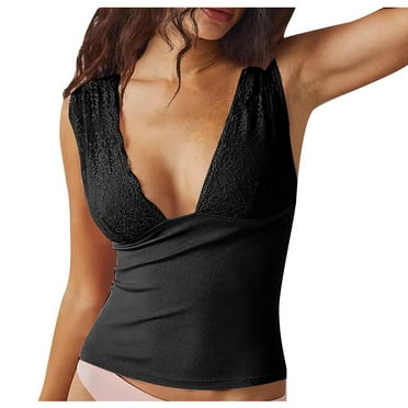 MIUOWANP Women's Summer Pit Strap Strap Lace Tank Top V-neck Strap Tank Top
