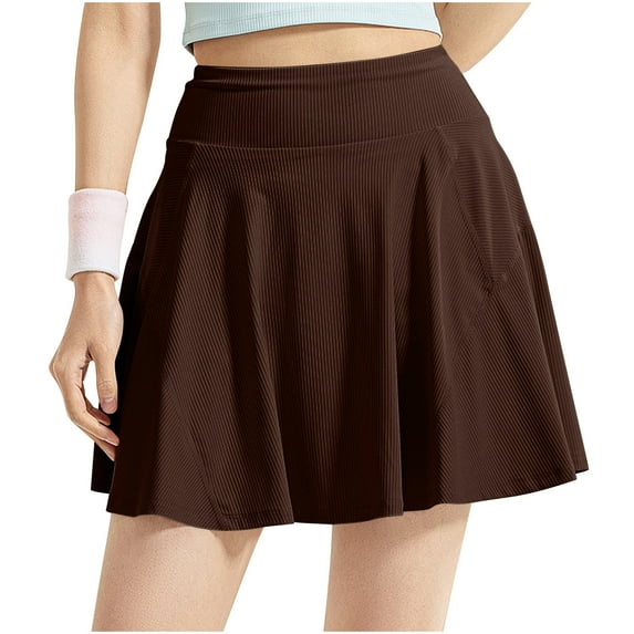 MIUOWANP Women's Summer Solid Color Sports Running Fitness Comfortable Prevention Short Skirt Coffee XXL