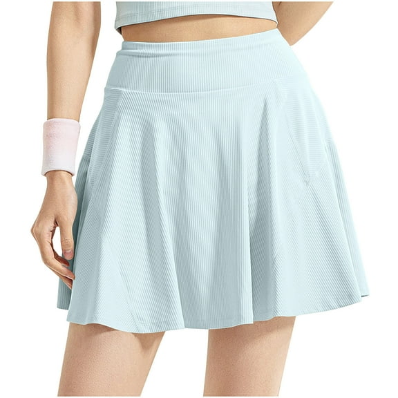 MIUOWANP Women's Summer Solid Color Sports Running Fitness Comfortable Prevention Short Skirt Light Blue L