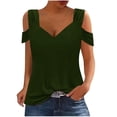 thumbnail image 1 of MIUOWANP Women's T-Shirts Casual Solid Color Off Shoulder Top with Waist Cinch Sexy Short Sleeve T-Shirt Size M(6)Green, 1 of 7