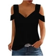 thumbnail image 1 of MIUOWANP Women's T-Shirts Casual Solid Color Off Shoulder Top with Waist Cinch Sexy Short Sleeve T-Shirt Size XL(10)Black, 1 of 7