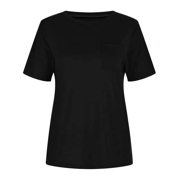 MIUOWANP Women's T-Shirts Loose Fit Solid Color Round Neck Raglan Sleeve with Pocket Pullover Size M(6)Black