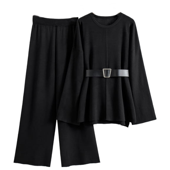MIUOWANP Women's Two Piece Sets Women's Fall/Winter Knit Wide Leg Sweater Set Long Sleeve Round Neck Top/Shirt Set