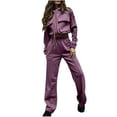 thumbnail image 1 of MIUOWANP Women's Two Piece Sets Women's Solid Color Zipper Double Bag Drawstring Long Sleeve Casual Pants Suit, 1 of 5