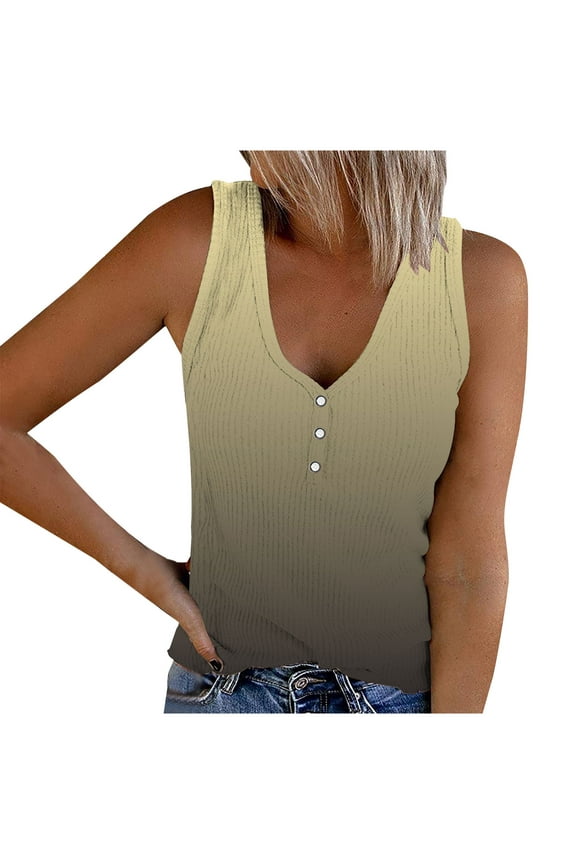 Women's V-neck Sleeveless Gradient Printed Tank Top V-neck Tank Top Ribbed Loose V-neck Tank Top