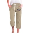 thumbnail image 1 of MIUOWANP Women's Wide Leg Cropped Pants Independence Day Print Print with Pockets, Drawstring Waist Casua Pants Size XXL(12)Khaki, 1 of 4