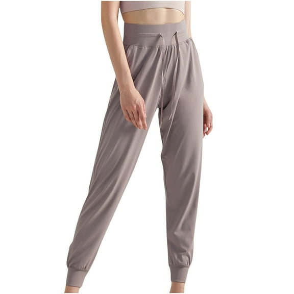 MIUOWANP Women's Yoga Pants with Pockets High-Waist Drawstring Bound Feet Solid Color Long Yoga Pants Size L(8)Coffee