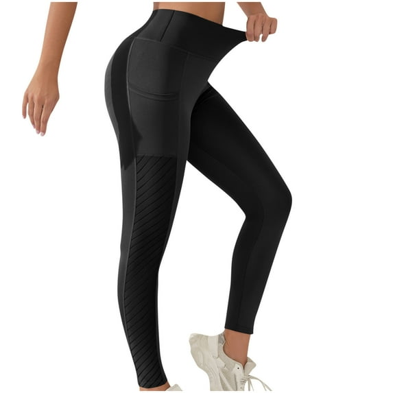 MIUOWANP Women's Yoga Pants with Pockets Solid Color Elastic Breathable Running Workout Long Yoga Pants Size S(4)Black