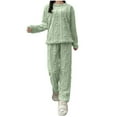 thumbnail image 1 of MIUOWANP Womens Big and Tall Pajama Sets Women's Winter Zipper Coral Velvet Home Clothes Half Cardigan Casual Long Top Pants Pajama Set Green Free Size, 1 of 5