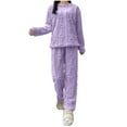 thumbnail image 1 of MIUOWANP Womens Big and Tall Pajama Sets Women's Winter Zipper Coral Velvet Home Clothes Half Cardigan Casual Long Top Pants Pajama Set Purple Free Size, 1 of 5