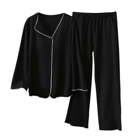 MIUOWANP Womens Big and Tall Pajama Sets Women's Casual Fleece Warm Tops With Pad Trousers Soft Homewear Sleepwear Suits Black L