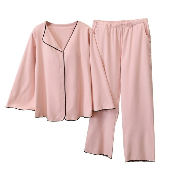 MIUOWANP Womens Big and Tall Pajama Sets Women's Casual Fleece Warm Tops With Pad Trousers Soft Homewear Sleepwear Suits Pink L