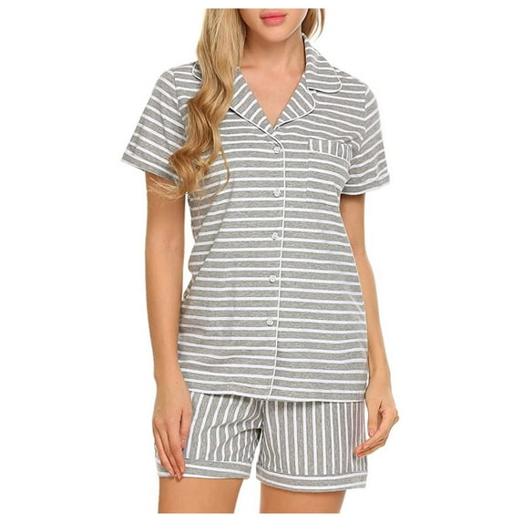 MIUOWANP Womens Big and Tall Pajama Sets Women's Fashion Summer Sleeve Two-piece Loose Casual T-shirt Shorts Pants Sets Gray L