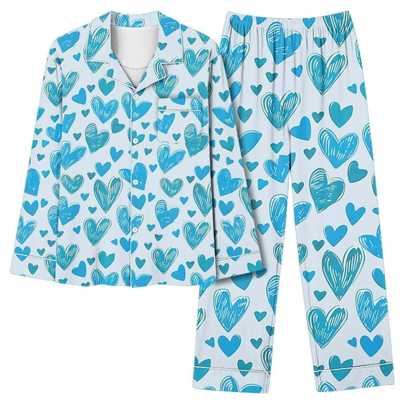 MIUOWANP Womens Big and Tall Pajama Sets Women's Valentine's Day Printed Pajama Set For Daily Home Wear With Pocket Blue M