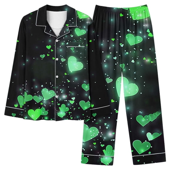 MIUOWANP Womens Big and Tall Pajama Sets Women's Valentine's Day Printed Pajama Set For Daily Home Wear With Pocket Green L
