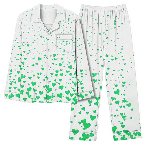 MIUOWANP Womens Big and Tall Pajama Sets Women's Valentine's Day Printed Pajama Set For Daily Home Wear With Pocket Green XXL