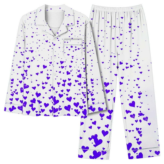 MIUOWANP Womens Big and Tall Pajama Sets Women's Valentine's Day Printed Pajama Set For Daily Home Wear With Pocket Purple L