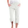 thumbnail image 1 of MaFYtyTPR Womens Casual Pants Solid Color Elastic Pocket Straight Pants with Irregular Trouser Leg Design White L, 1 of 5