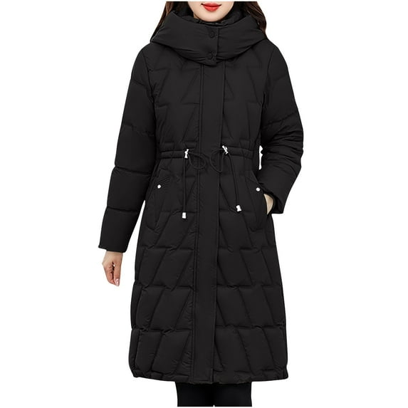 MIUOWANP Womens Coats Fall Women's New Long-sleeved Solid Color Hooded Lace-up Fashion Coat Black XL