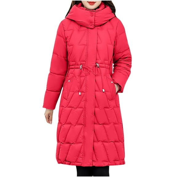 MIUOWANP Womens Coats Fall Women's New Long-sleeved Solid Color Hooded Lace-up Fashion Coat Red XL