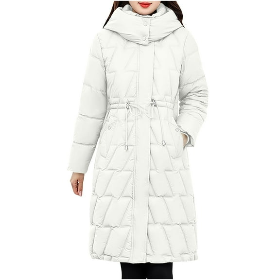 MIUOWANP Womens Coats Fall Women's New Long-sleeved Solid Color Hooded Lace-up Fashion Coat White XL