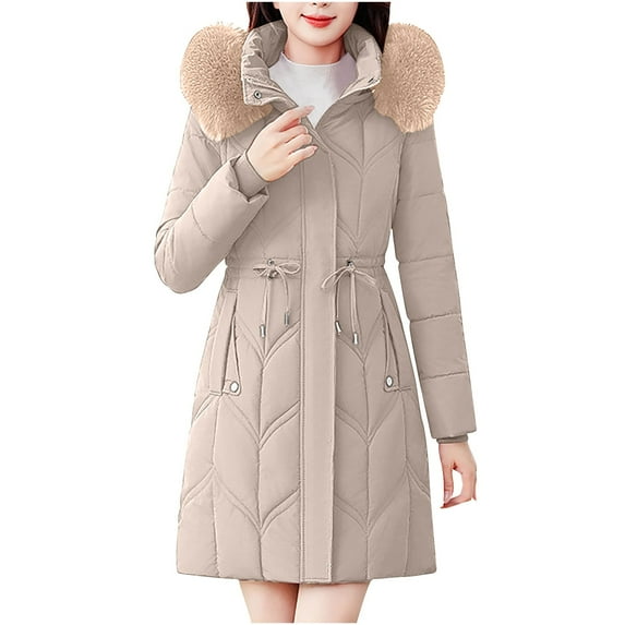 MIUOWANP Womens Coats and Jackets Women's New Long Sleeve Hooded Solid Color Pocket Casual Top Coat Khaki XXL