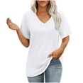 thumbnail image 1 of MIUOWANP Womens Cotton Summer Tops Womens T Shirts V-Neck Short Sleeve Summer Tops Casual Basic Tees White M, 1 of 5