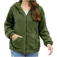 thumbnail image 1 of MIUOWANP Womens Fleece Coat Women's Hooded Single Breasted Long Sleeved Solid Color Double-Sided Plush Long Sleeved Hooded Casual Jacket Green L, 1 of 5