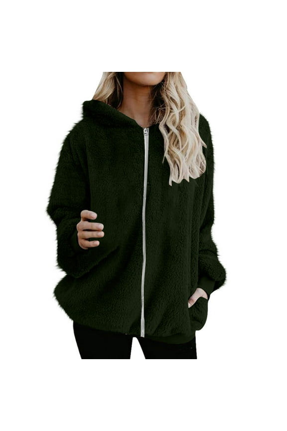 Womens Fleece Jacket Hooded Fashion Women's Zipper V-Neck Pullover Tops Long Sleeve Hooded Blouse Sweatshirt Army Green XXXXXL