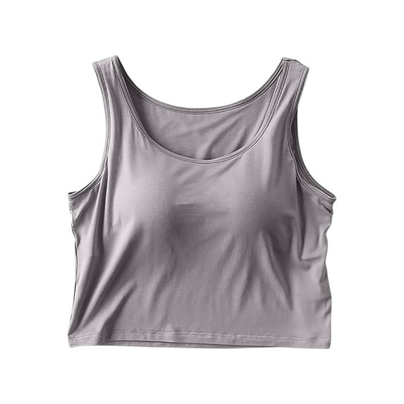 MIUOWANP Womens Sleeveless Tank Tops Casual Solid Color Tank Top with Chest Cushion Comfortable & Versatile Dark Gray S