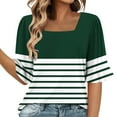 thumbnail image 1 of MIUOWANP Womens Summer Casual LooseTops Women's Fashion Summer Striped Short Sleeve Square-Neck Loose Blouses ZA-Green XXL, 1 of 5