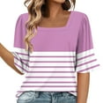 thumbnail image 1 of MIUOWANP Womens Summer Casual LooseTops Women's Fashion Summer Striped Short Sleeve Square-Neck Loose Blouses ZA-Pink XL, 1 of 5
