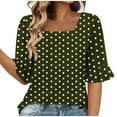 thumbnail image 1 of MIUOWANP Womens Summer Casual LooseTops Women's Fashion Summer Wave point Short Sleeve Square-Neck Loose Blouses Army Green S, 1 of 5