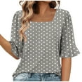 thumbnail image 1 of MaFYtyTPR Womens Summer Casual Loose Tops Women's Fashion Summer Wave point Short Sleeve Square-Neck Loose Blouses A-Gray M, 1 of 5