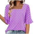 thumbnail image 1 of MaFYtyTPR Womens Summer Casual Loose Tops Women's Fashion Summer Wave point Short Sleeve Square-Neck Loose Blouses A-Multicolor L, 1 of 5