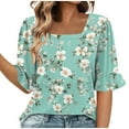 thumbnail image 1 of MaFYtyTPR Womens Summer Casual Printed Tops Women's Fashion Summer Printed Short Sleeve Square Neck Loose Blouses ZB-Light Green L, 1 of 5