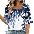 thumbnail image 1 of MIUOWANP Womens Summer Casual Printed Tops Women's Fashion Summer Printed Short Sleeve Square Neck Loose Blouses Blue XL, 1 of 5