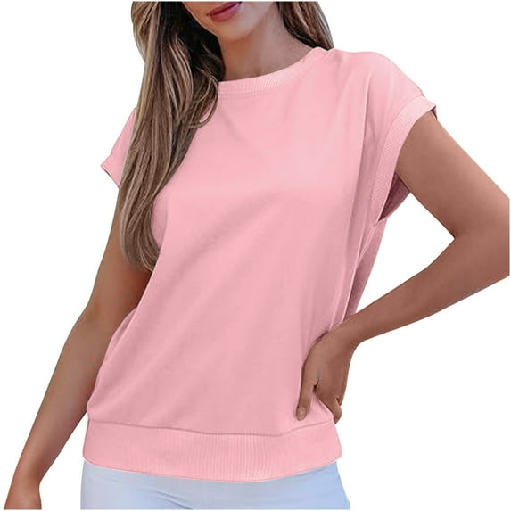 MIUOWANP Womens Summer Sleeveless Tank Tops Ladies' Casual Solid Color Breathable Sleeveless Round Neck Pullover Top Pink M