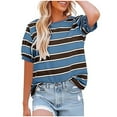 thumbnail image 1 of MIUOWANP Womens Summer Striped Blouse Women's Striped Printed Short Sleeve Top Navy XXL, 1 of 5