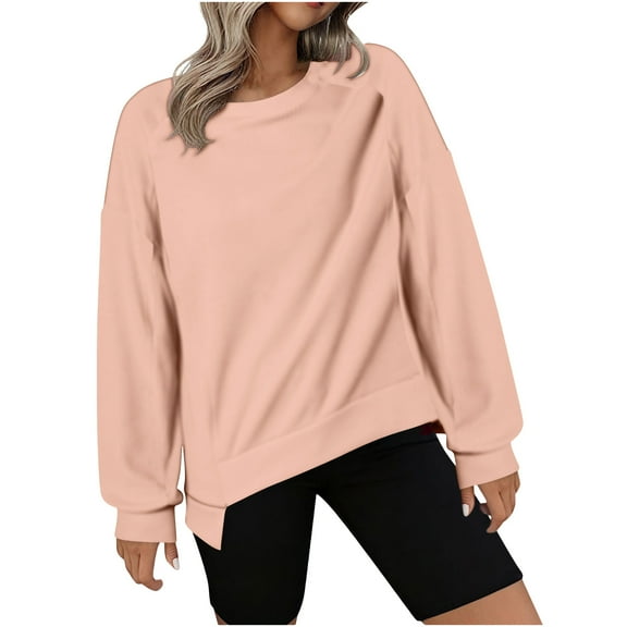 MIUOWANP Womens Sweatshirt Fall Women's New Solid Color Long Sleeve Tops Winter Casual Loose Sweatshirt Pink M