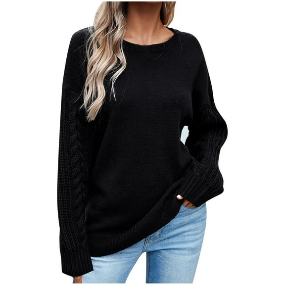MIUOWANP Womens Sweatshirts 2024 Womens Casual Oversized Loose Round Neck Sweater Long Sleeved Tops Black M