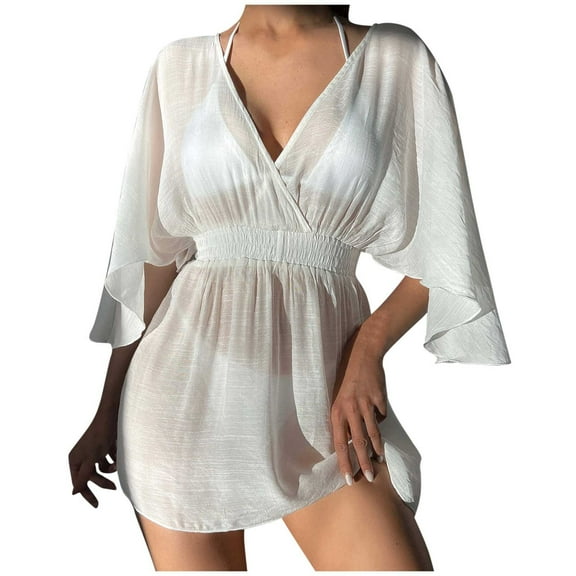 MIUOWANP Womens Swimsuit Coverup Lace Womens Swimsuit Coverup Lace Crochet V Neck Bathing Suit Cover Up Dress Beach Cover Ups For Swimwear