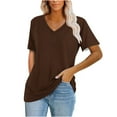 thumbnail image 1 of MaFYtyTPR Womens T-shirts Casual Solid Color Loose Fit V-neck Short Sleeve Top Size XXL(12)Brown, 1 of 6
