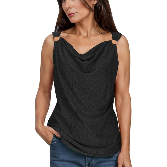 MIUOWANP Womens Tank Tops Dressy Casual Plain Sleeveless Vest Top with Ring Accent Trendy & Breathable Black M