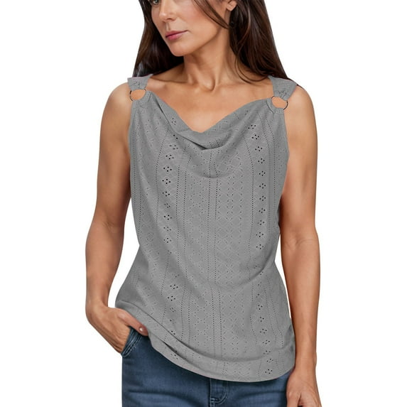 MIUOWANP Womens Tank Tops Dressy Casual Plain Sleeveless Vest Top with Ring Accent Trendy & Breathable Gray S
