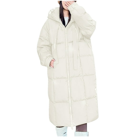 MaFYtyTPR Womens Winter Coats Women's Fall And Winter Solid Color Cotton Coat Warm Pocket Cotton Coat Long Sleeve Hooded Casual Coat/Jacket White M