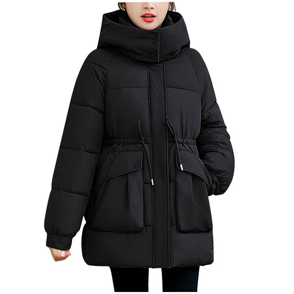 MIUOWANP Womens Winter Coats Fashionable Ladies Zipper Long Sleeve Winter Thickened Cotton Coat Black XXL