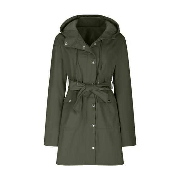 MIUOWANP Womens Winter Coats Puffer Women's Long-sleeved Hooded Zipper Tie Solid Color Coat Jacket Green S