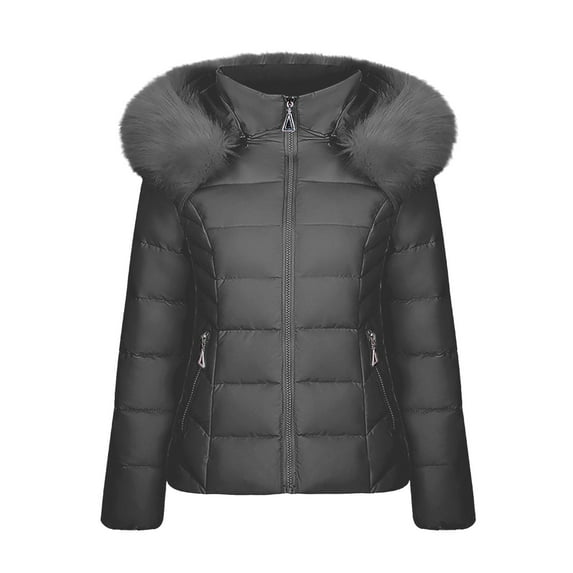 MaFYtyTPR Womens Winter Coats Women's Long-sleeved Hooded Pocket Solid Color Casual Cotton Jacket Black M